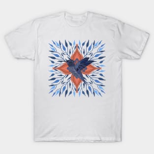 Hummingbird Flower and Leaves Design T-Shirt